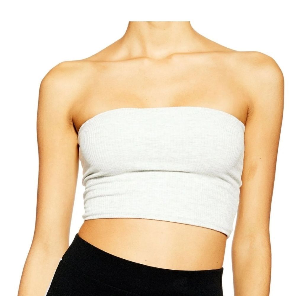 Topshop Ribbed Cropped Strapless Bandeau Tube Top sz 8
